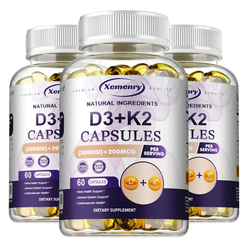 Vitamin D3 5000IU and 200 Mcg Vitamin K2 (MK-7) Capsules for Calcium Absorption, Bone Regeneration, Immune Support, Easy To Melt 60 Capsule-3bottles