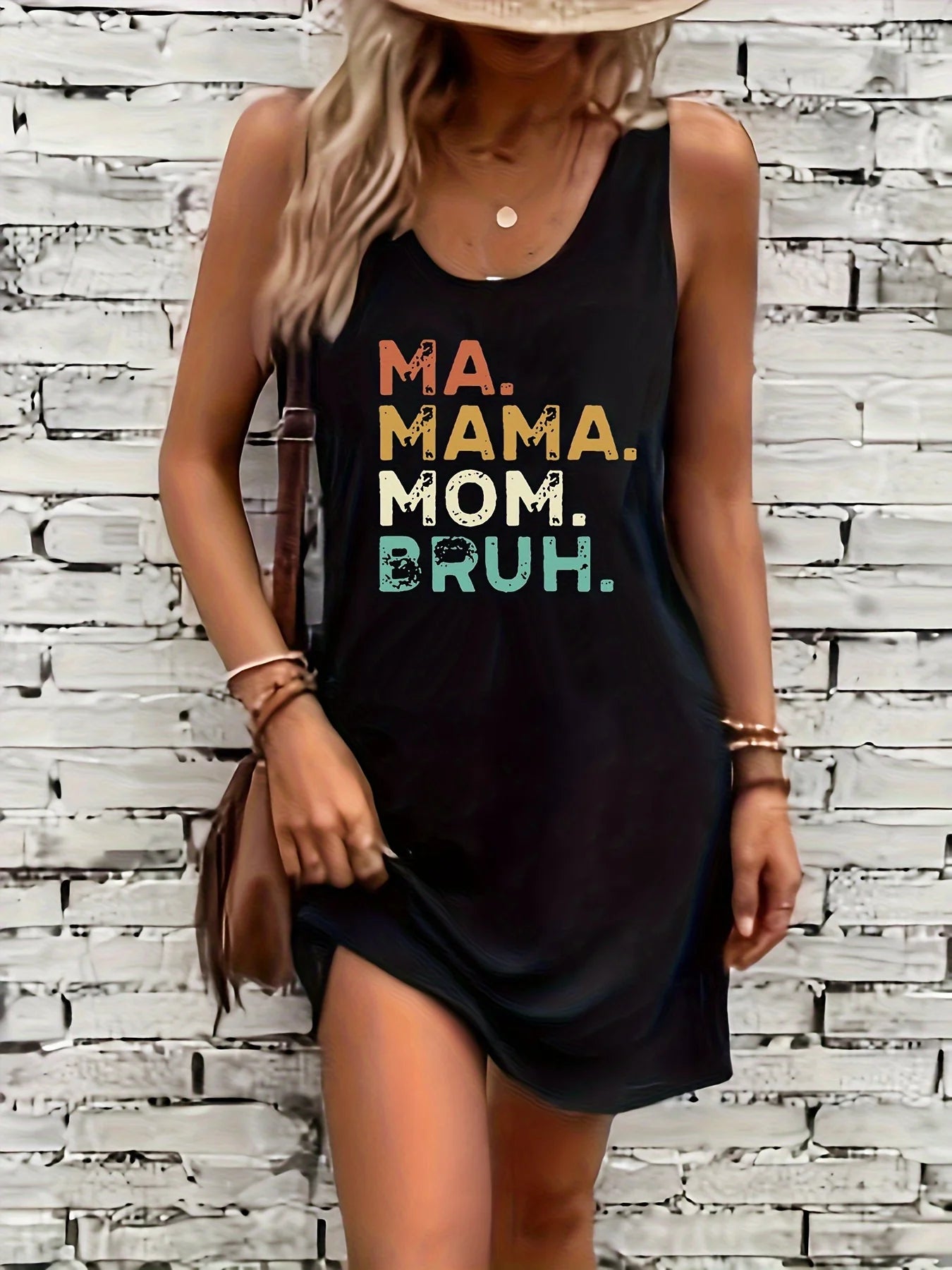 Women's Summer Sleeveless Tank Top Dress Sexy Women's summer loose sleeveless short mini dress with black print HL2034