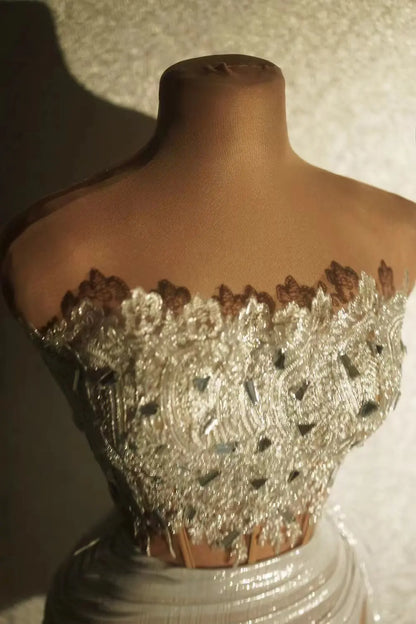 Gold Color Women Sexy 2 Pieces Strapless Bodycon Mini Dress Bar Singer Nightclub Party Celebrate Birthday Dress Wholesale