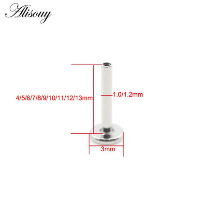 Alisouy 1PC G23 Titanium Internally Threaded Labret Shaft Lip Replacement Flat Bar Ear Tragus Stud Earring Body Piercing Jewelry B 3mm