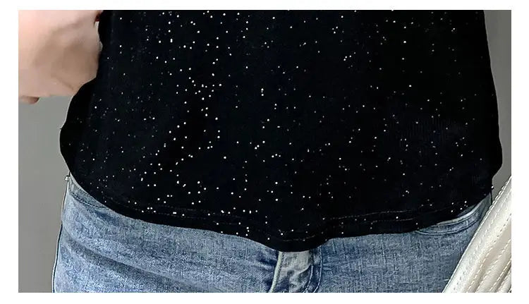 Summer Women Tops Patchwork Bright silk Mesh T shirt Pathcwork Short Sleeve Lace Shirt