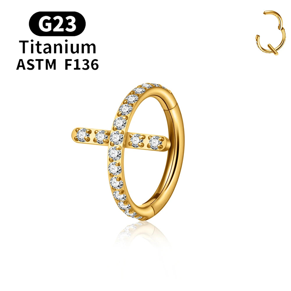 F136 G23 Titanium Nose Ring 16G Hinged Segment CZ Septum Clicke Daith Earrings Hoops Ear Cartilage Tragus Helix Piercing Jewelry Gold Color 9 CHINA