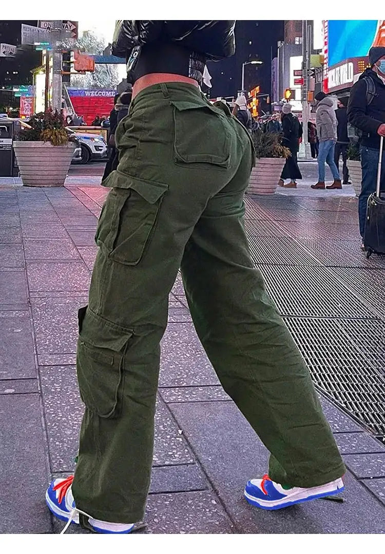 Womens New Denim Cargo Pants Retro Loose Trousers Multi Pocket Hip Hop Jeans Streetwear Wide Leg Casual Straight Pants TC708321