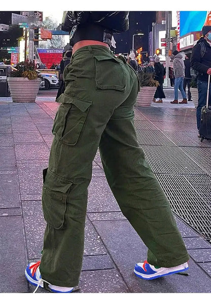 Womens New Denim Cargo Pants Retro Loose Trousers Multi Pocket Hip Hop Jeans Streetwear Wide Leg Casual Straight Pants TC708321