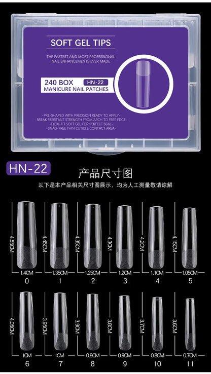 240PCs Extra Long XXL Size False Nail Tips Soft Gel Coffin Square Almond Fake Nail Tips Half Matte No Trace Traceless Nails
