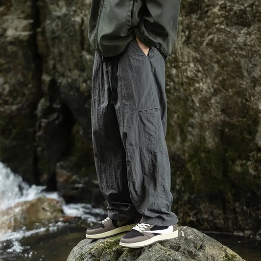Autumn Cargo Pants Men 2024 100% Nylon Safari Style Solid Double Side Pockets Men Pants Outdoors Tourism Men Clothes Grey