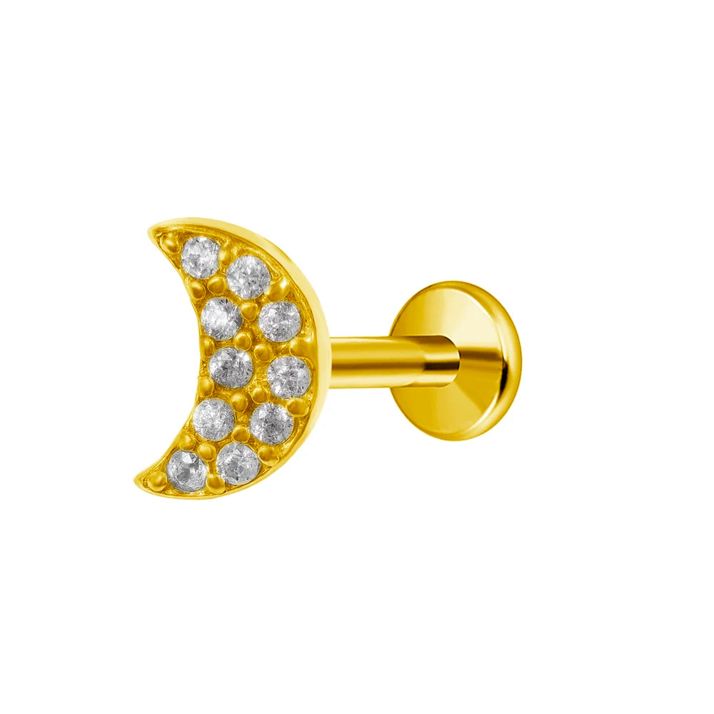 Moon Flat Back Earrings Star Labret Piercing Tragus Heart Internal Thread Cartilage Helix 100% 316L Stainless steel Body Jewelry Badiee Stylez