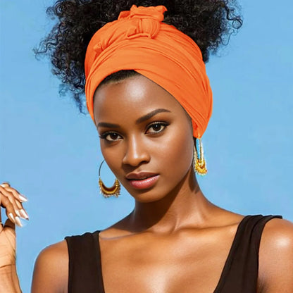 Hot selling stretch jersey turban african headband solid color super soft extra long breathable headband for women Fluorescent orange