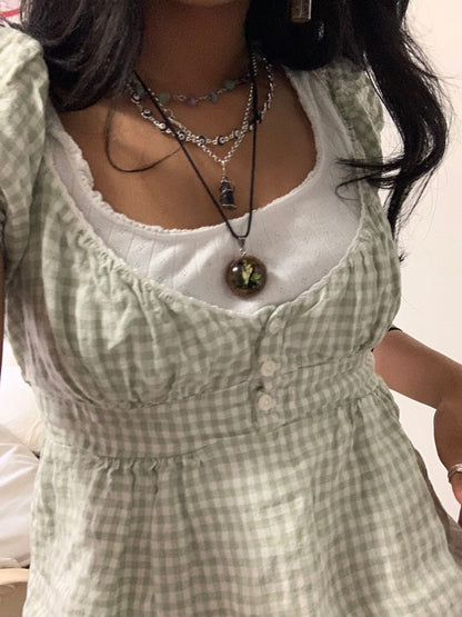 Womens Y2k Fairy Grunge Shirts Square Neck Short Sleeve Lace Patchwork Crop Top Vintage Aesthetic Clothes