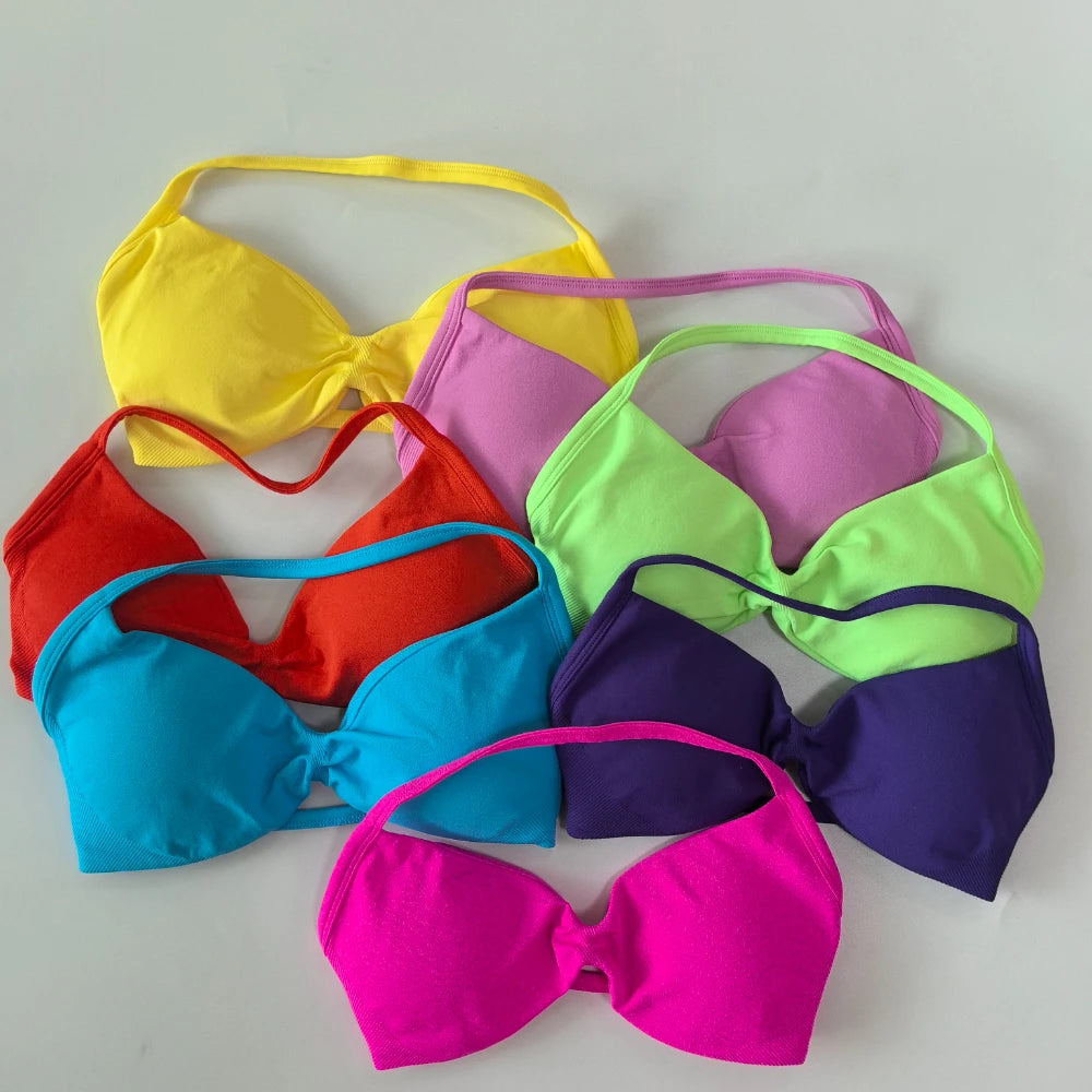 NO LOGO 2PCS Gym Set Women Strappy Yoga Bra Top High Waist Workout Scrunch Shorts Sports Suit Seamless Yoga Set Fitness Clothes Badiee Stylez