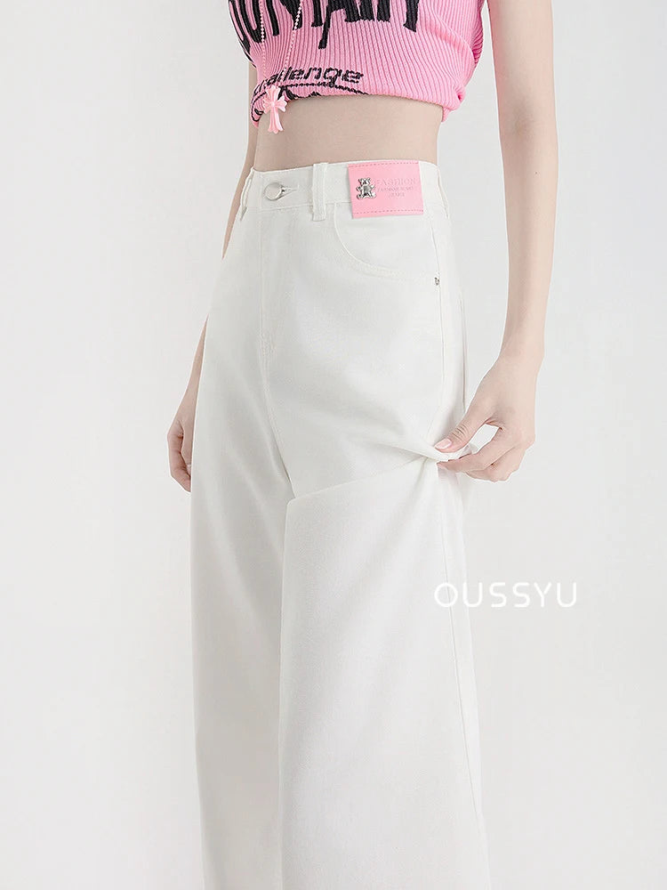 New Summer Soft Lyocell Jeans Women Blue Khaki White High Waist Straight Thin Wide Leg Denim Pants Y2k Loose Female Clothing 2XL