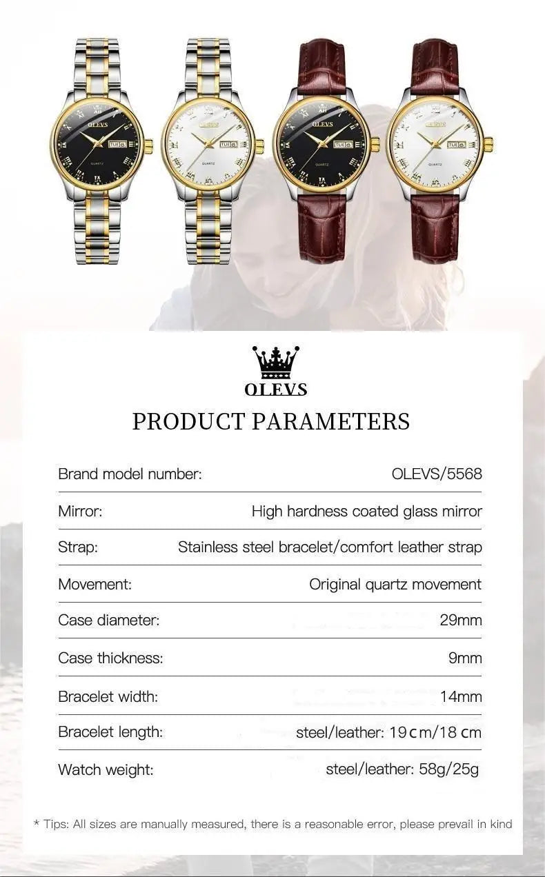 OLEVS Brand Belt Style Double Calendar Quartz Women's Watch 5582