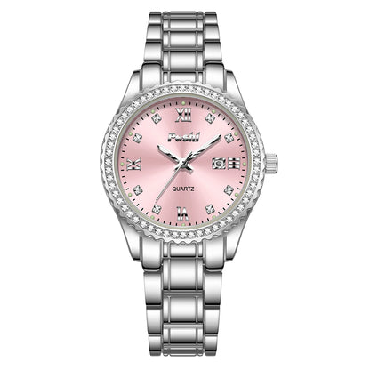 POSHI 990 Fashion Women Watch Elegant Business Quartz Wristwatch Lady Casuan Dress Watches With Date Display Original Clock silver pink