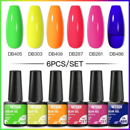 6PCS/SET Glitter Bright Pink Peach Gel Nail Polish Kit Spring Colorful Semi Permanent Soak Off Art UV Gel Varnish For Manicure ZH19420