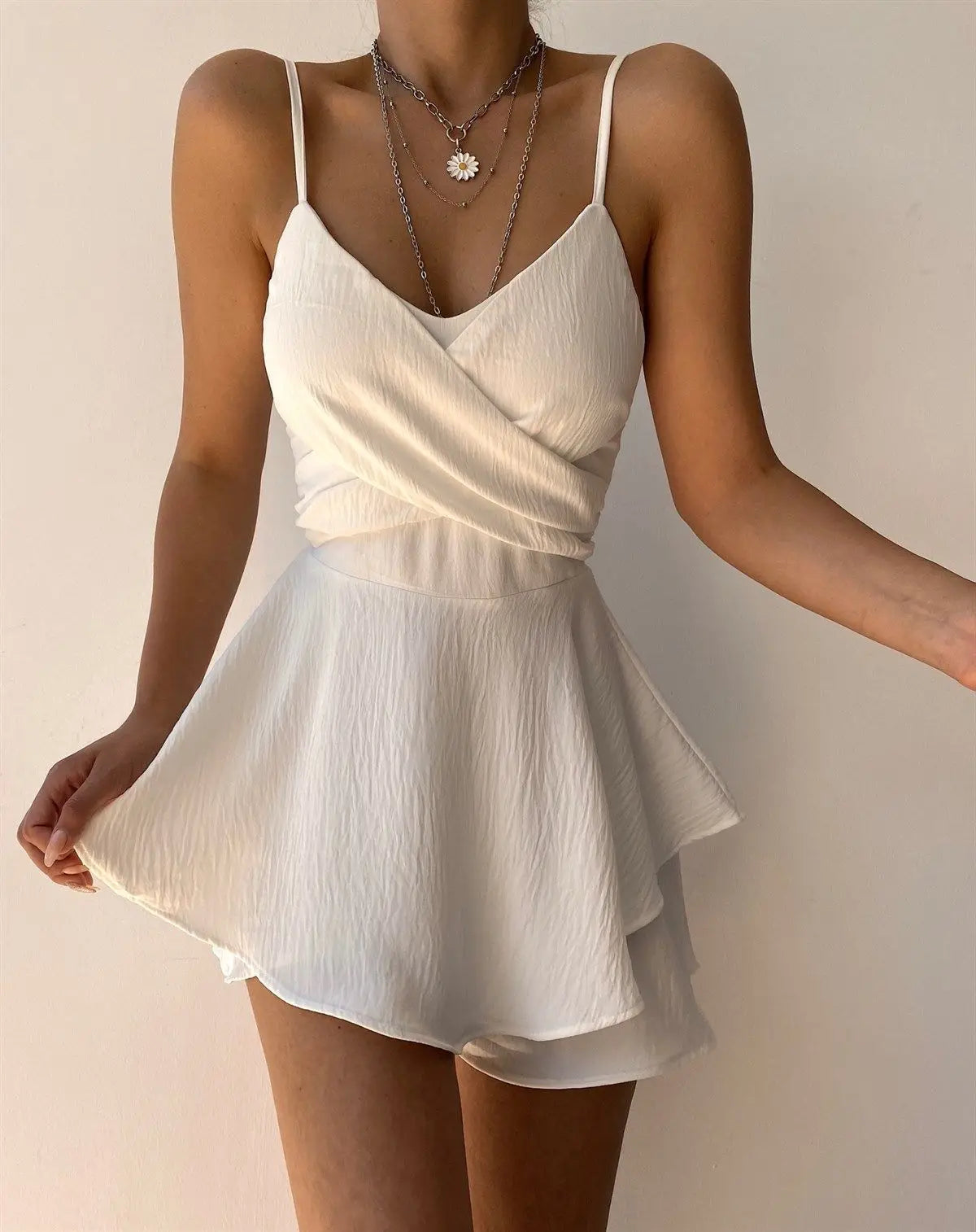 2025 Slim Suspender Strap Sexy Jumpsuits Y2k Ruffles Rompers Summer Casual Threaded Slip Playsuits Female Elegant Skirt Pants White