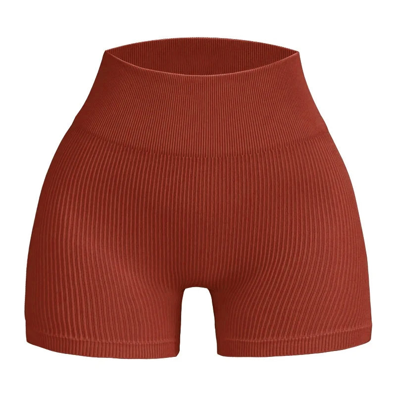 Seamless Gym Sexy Shorts Woman Summer Sport Fitness Shorts Thread Striped Skinny Activewear Running Compression Shorts Red