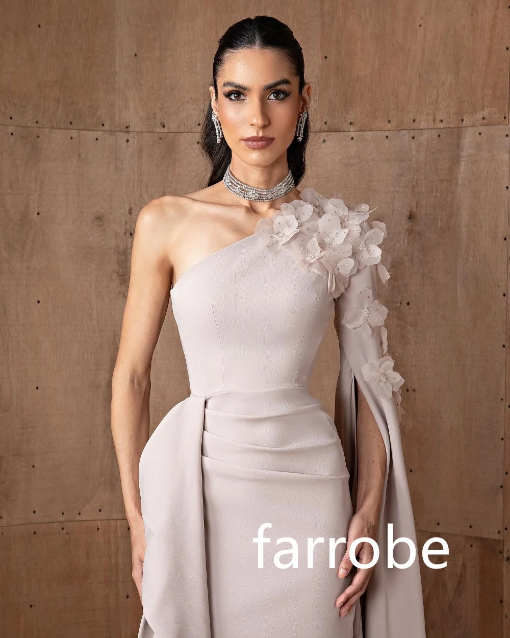 Customized Simple Jersey Pleat Flower A-line One-shoulder Long Dresses Bespoke Occasion Dresses Classic Exquisite Modern Style P Badiee Stylez