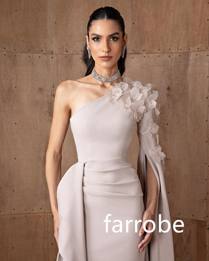 Customized Simple Jersey Pleat Flower A-line One-shoulder Long Dresses Bespoke Occasion Dresses Classic Exquisite Modern Style P Badiee Stylez