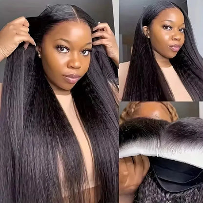 High Density Kinky Straight 360 Lace Front Wigs Human Hair Brazilian 40 Inch Yaki Straight 13x6 HD Lace Frontal Wig Preplucked