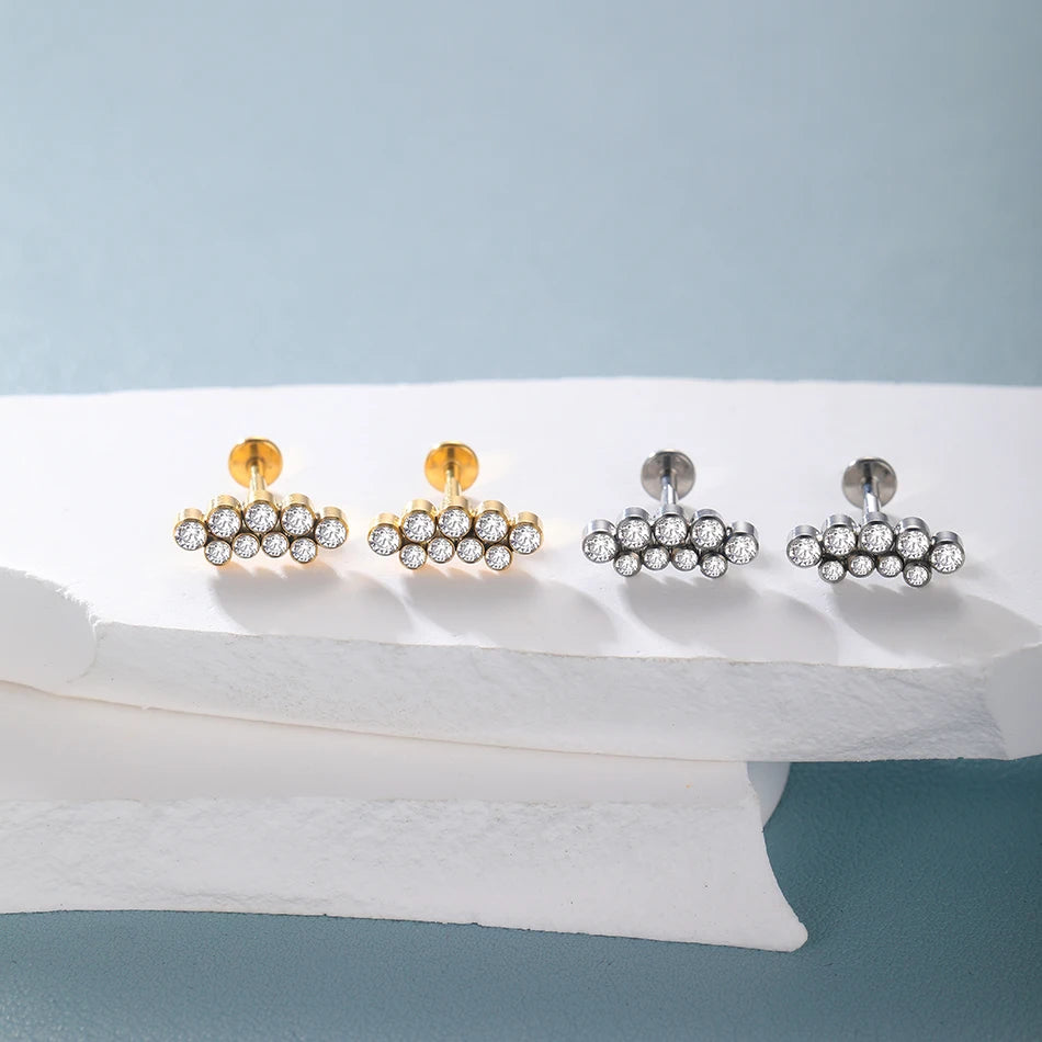 PVD Titanium PIERC Labret Stud Double CZ Paved Ear Cartilage Tragus Helix Earrings Lip Ring Daith Piercing Gift for Women