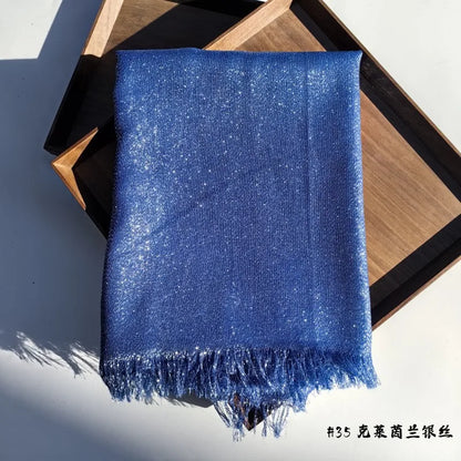 Lastest Brand Design Scarf Shiny Solid Color Shawls Rayon Fabric Gold Silk Silver Wire Head Shawl Fringe Hijab For Women 35