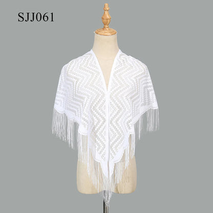 2024 White/Black Catholic Woman Spanish Style Lace Tassel Church Veil Head Covering Long Veil Floral Scarves Wedding Accessories Badiee Stylez