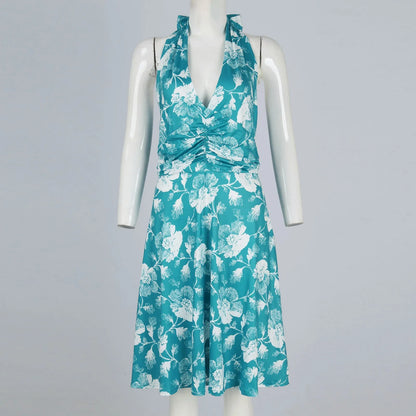 Ladies' Sexy Elegant Bohemian Floral Printed Summer Sleeveless Deep V-neck High Waist Beach Vacation A-line Daily Ruffle Dresses