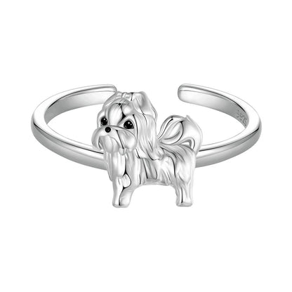 WOSTU 925 Sterling Silver Cat Pet Adjustable Rings For Women Animal Dog Open Ring Family Daughter Birthday Jewelry Girl Gift SCR1073-E