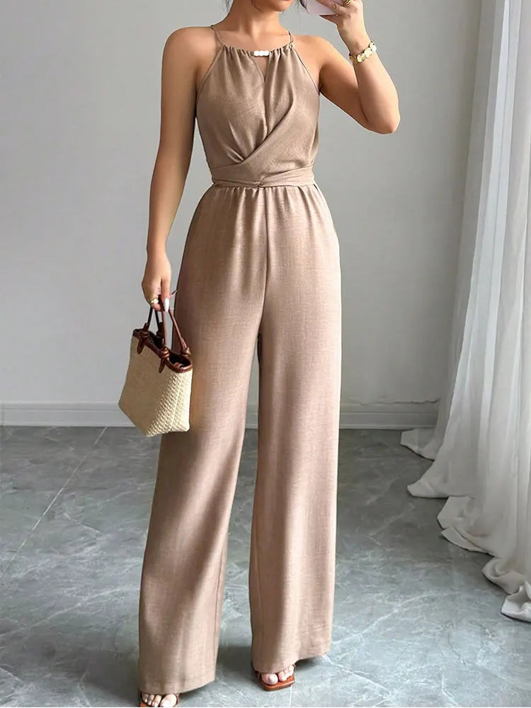 Summer Women's Jumpsuits New Streetwear Fashion Lace-up Casual Slim Folds Rompers Solid Sexy Hollow Out O-Neck Female Clothing Badiee Stylez