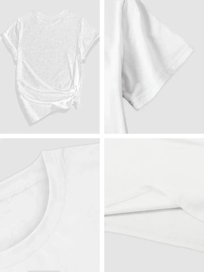 Plus Size Women's White Short - Sleeve T - shirt, Leopard Heart Graphic Print, Sexy & Stylish Streetwear Top