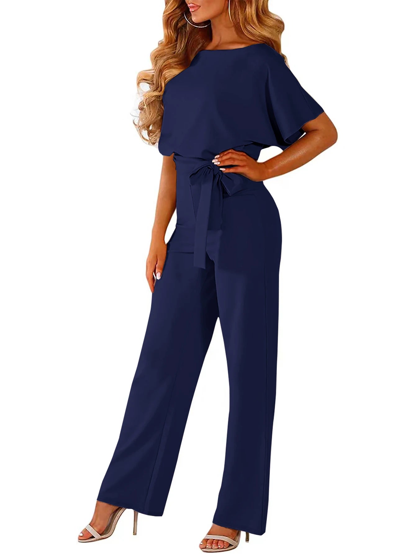 Women's Belted Jumpsuit Casual Wide-Leg Pants Summer Commute Outfit Stylish & Comfortable