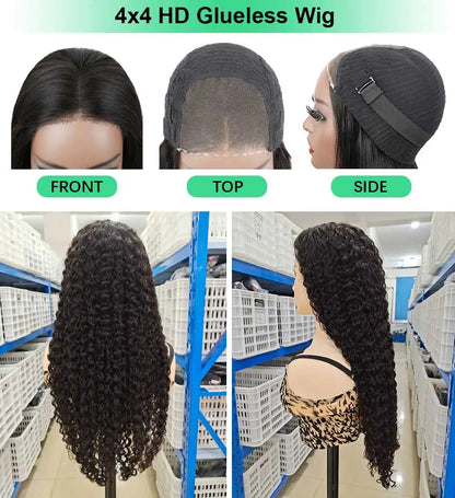 Water Wave Glueless Wig Pre-Cut Lace Wig 180% Pre-Plucked Natural Wave Wear Go Glueless Curly Human Hair Wigs For Women Badiee Stylez