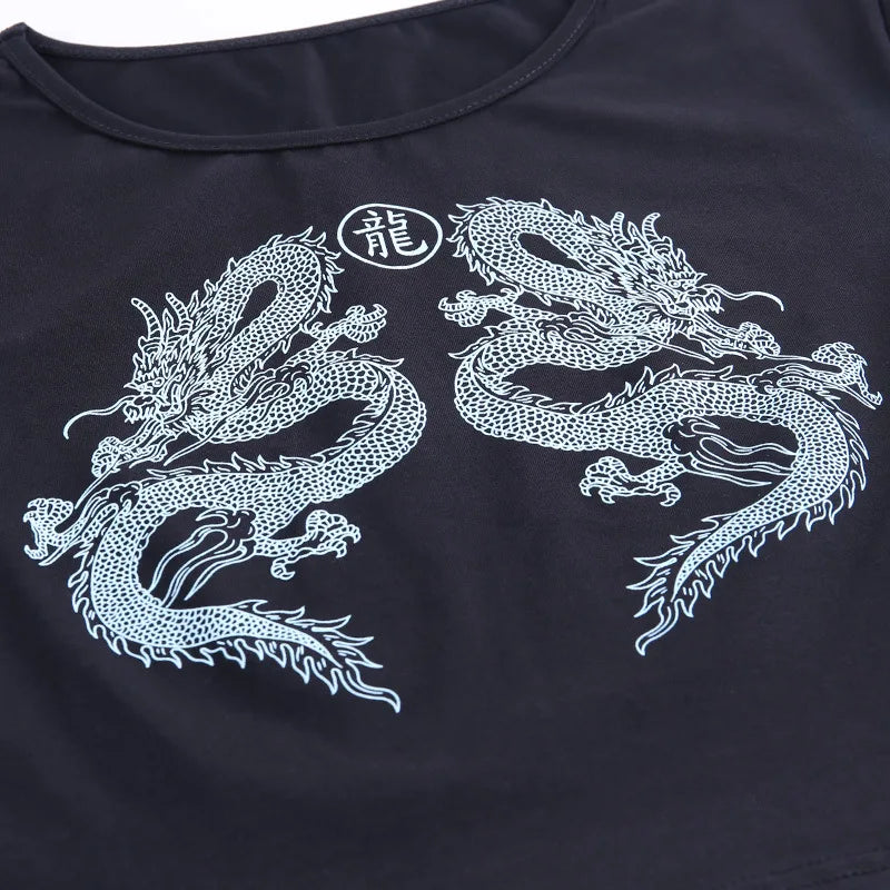 Women Short Sleeve Dragon Print T-shirt Summer Fashion Crop Top for Shopping Daily Wear