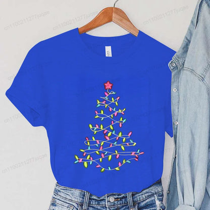 Women'S T-Shirts Clothing Round Neck Casual Tops Christmas Lights Xmas Tree Simple Design Style T-Shirts Harajuku Streetwear