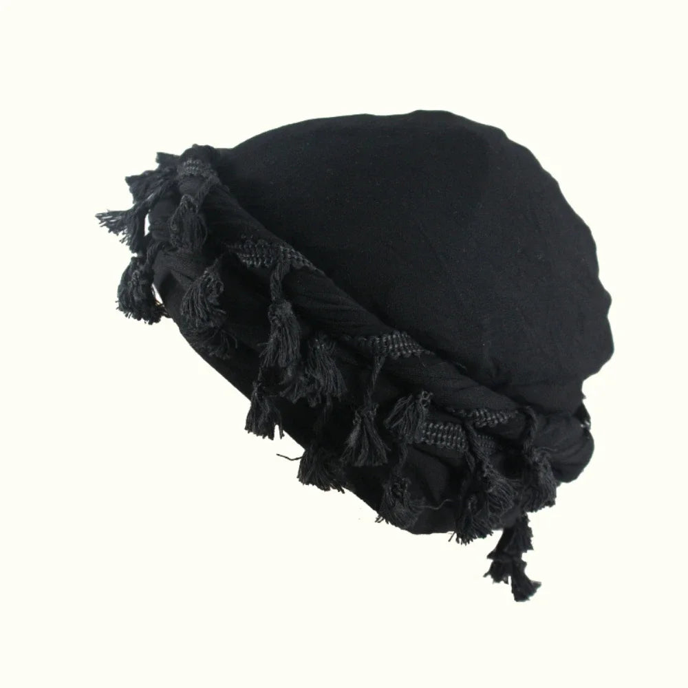 Babalet Halo Turban for Men Women Satin Lined Durag Head Wraps Skull Cap Pre-Tied Tassels Braid Beanie Vintage Twist Bonnet Badiee Stylez