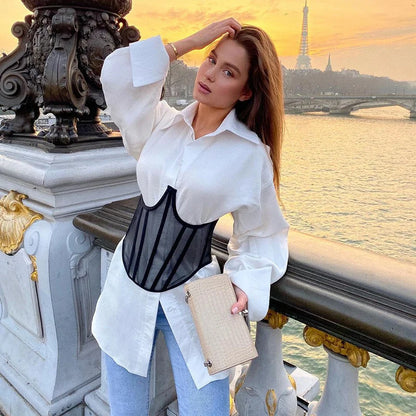 Women Corset Bustier Crop Top Lace-up Bandage Black Gothic Leather Underbust Suspender Cami Vest Waist BodyshaperTank Cummerbund as shown picture 10