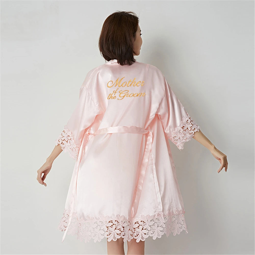 Wedding Embroidery Bride Bridesmaid Kimono Dresses Lace Gown Sexy Women Robes Home Gown Bathrobe Short Night Shirts Sleepwear1PC Mother of theGroom P