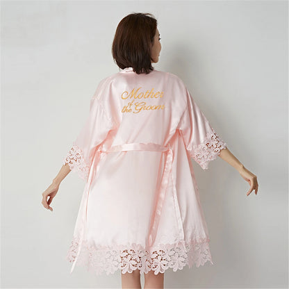 Wedding Embroidery Bride Bridesmaid Kimono Dresses Lace Gown Sexy Women Robes Home Gown Bathrobe Short Night Shirts Sleepwear1PC Mother of theGroom P