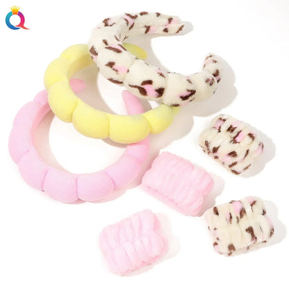 Wash Face Headbands For Women Puffy Sponge Hair Bands Cuff Waterproof Bands Absorbent Wristbands Girls Hair Accessories Set Badiee Stylez