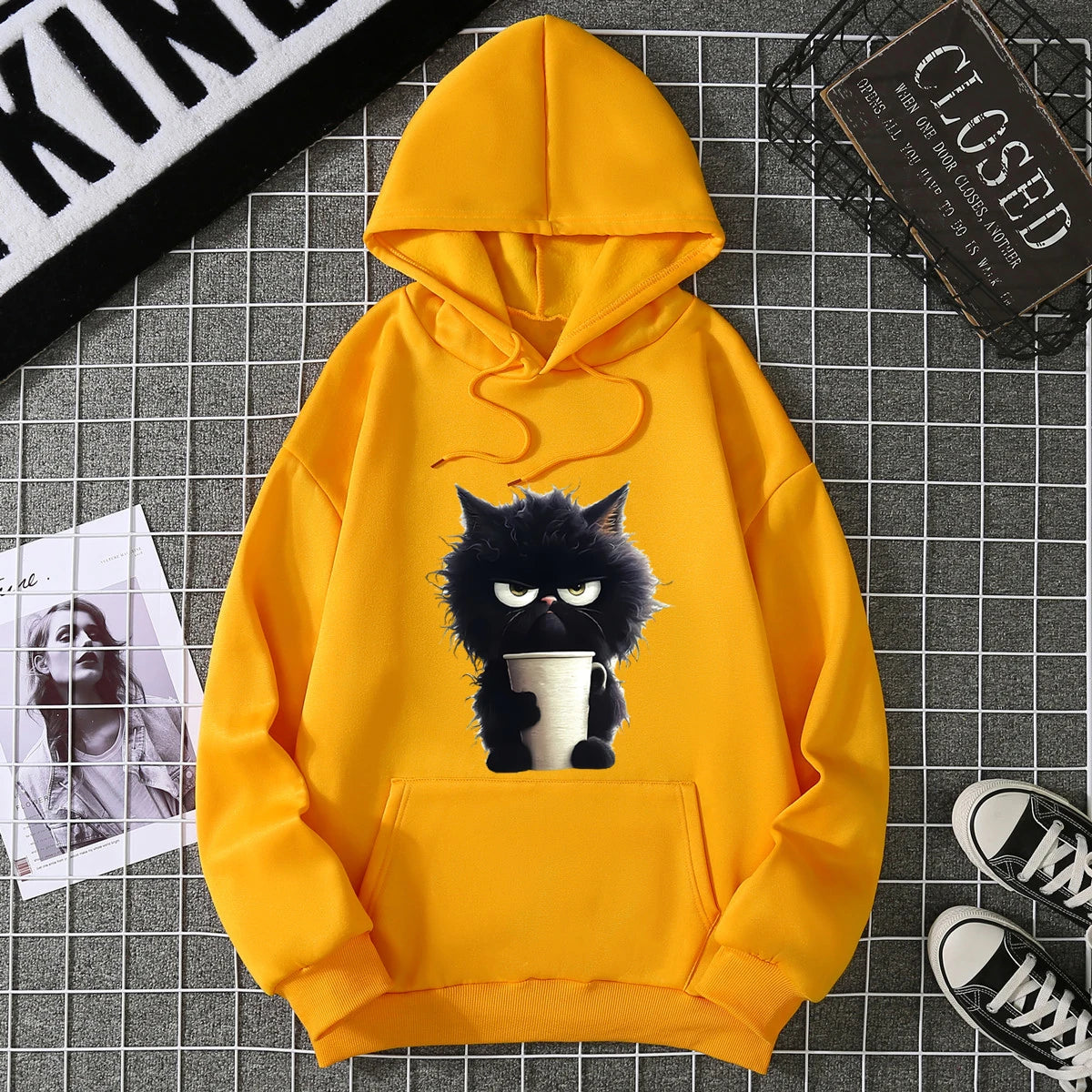 2025 Winter New Women's Hoodie High Street Unisex style Double Pockets Sweatshirts Outerwear Plus-Size Women's Clothing CYXX236 Yellow