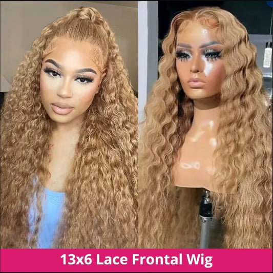 Honey Blonde Lace Front Curly Wigs Human Hair Deep Wave 13x6 HD Lace Frontal Wigs for Women 30 inch Colored Wigs Cheap on Sale