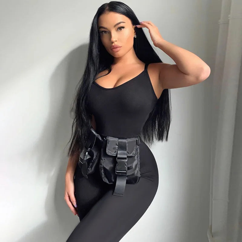 Dulzura Solid Bodycon Strap Jumpsuit For Women Bodycon Sexy Streetwear Fall Winter Skinny Rompers Sportswear Wholesale Items