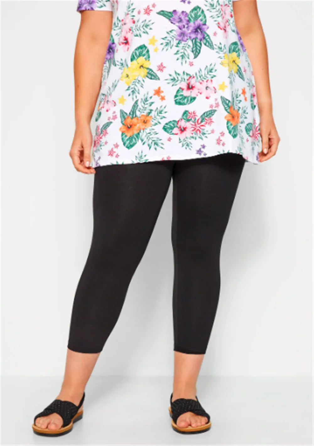 Women Capris Plus Size Curve Cropped Leggings Ultra Strech White Blue Orange Black Stretchy Work Out Leggings 2X 3X black