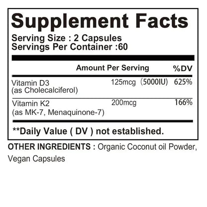 Vitamin D3 + K2 Supplement - Support Teeth, Bone, Heart Health & Joint Health