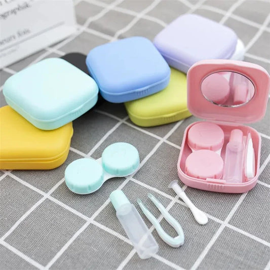 1pcs Mini Square Contact Lens Case with Mirror for Women Colorful Lens Box Eye Container Lovely Travel Kits Badiee Stylez