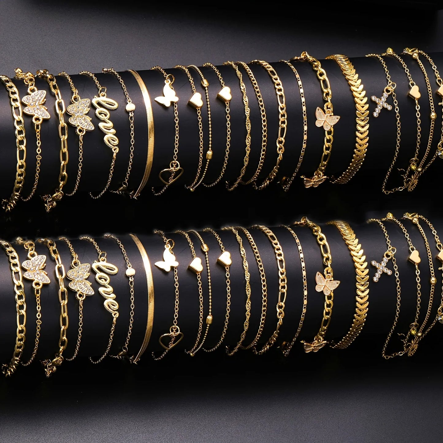 18Pcs Bohemian Summer Beach Anklet Set For Women Vintage Butterfly Heart Crystal Pendant Foot Bracelets Fashion Jewelry Gift New Badiee Stylez