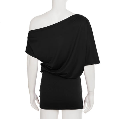 SUCHCUTE Bat Sleeve Wrap Dress Women One-Shoulder Solid Backless Bodycon Dress Evening Party Club Dress Y2K Sexy Outfits Summer