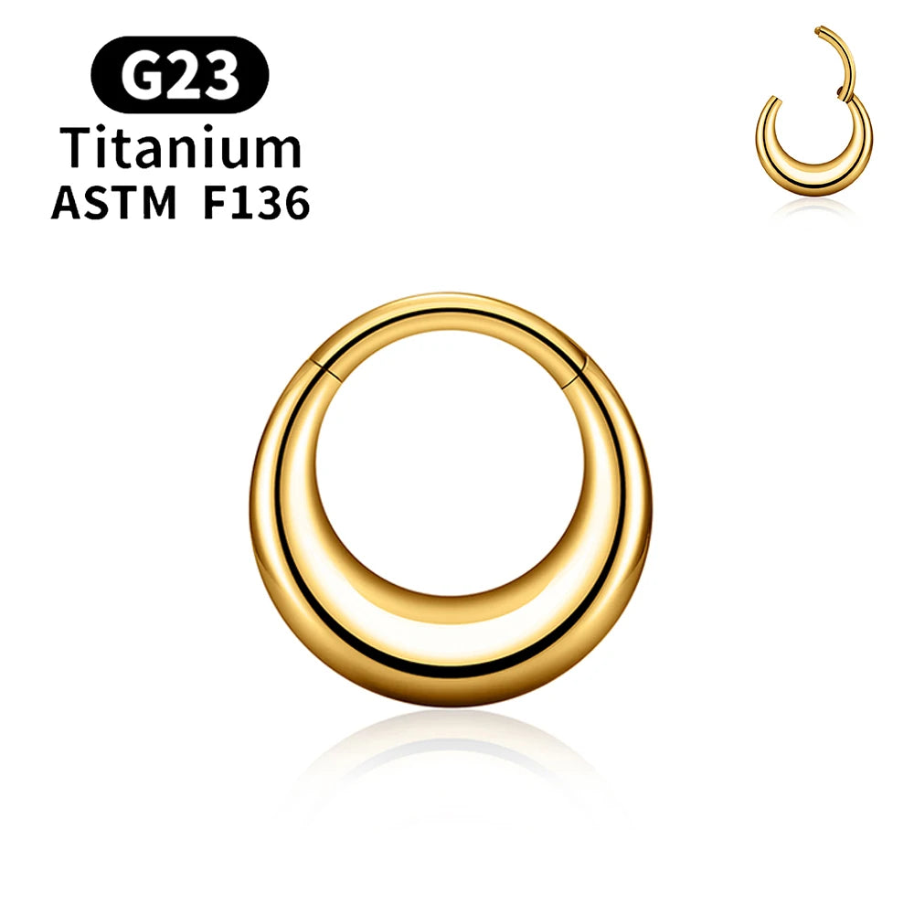 ASTM F136 Titanium 16G Moon Septum Hoop Ring Anodizing Hinged Segment Nose Clicker Tragus Helix Daith Earring Piercing Jewelry Gold Color