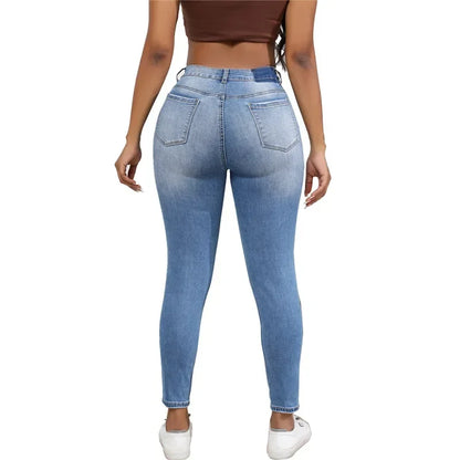 Women Jeans Holes Pencil Pants Washing Denim Pockets Sexy Sheath High Waist Slim Fit Zipper Fly Ankle Length Basics 2024
