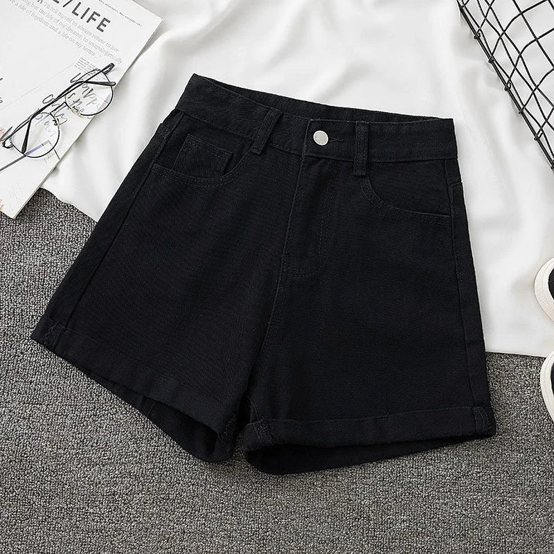 Women's Denim Shorts Summer 2024 New Loose Wide Leg Short Jeans Female Casual Clothes A-line Pants for Women black